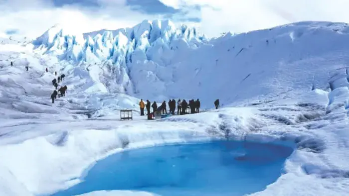 Walking on glacier ice in Patagonia